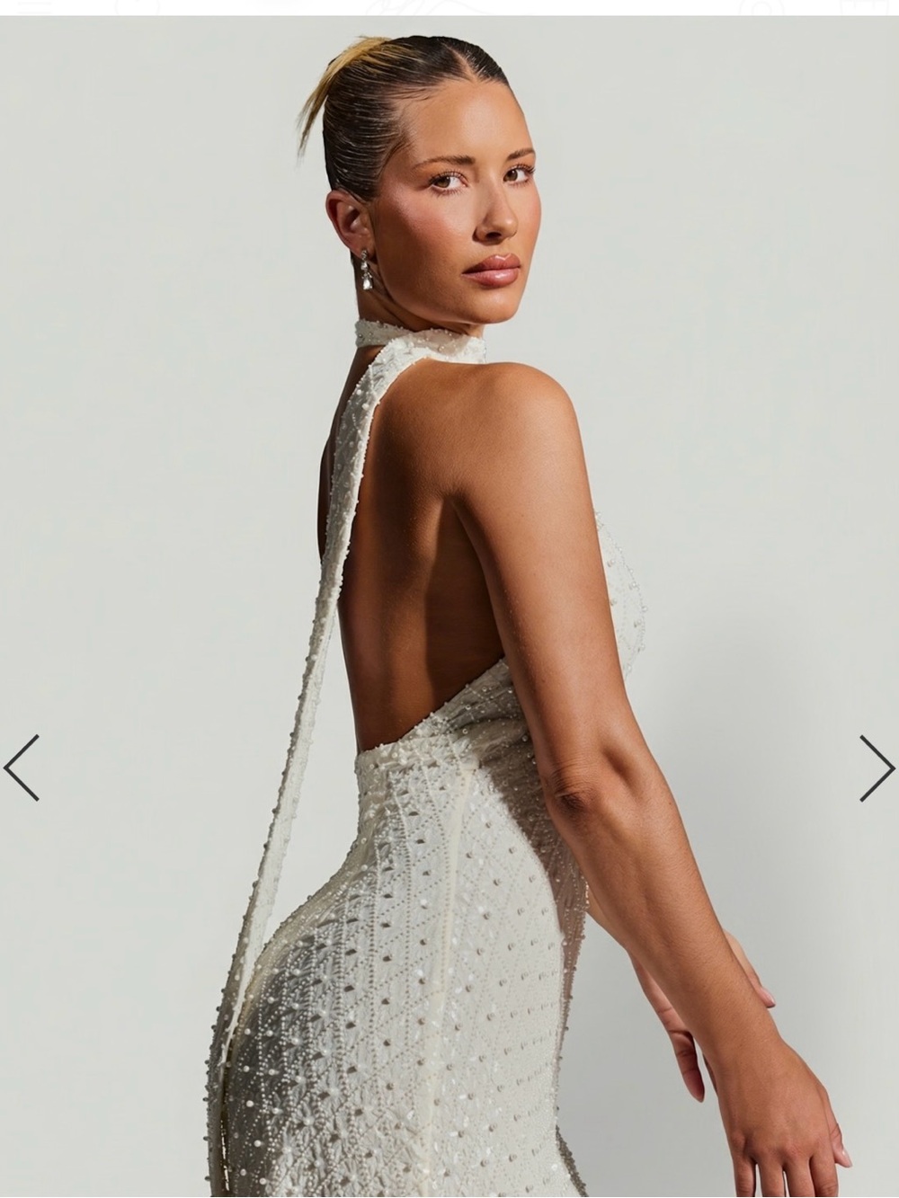 Oh Polly Ivory Beaded Strapless Halter Dress - Picture 2 of 6